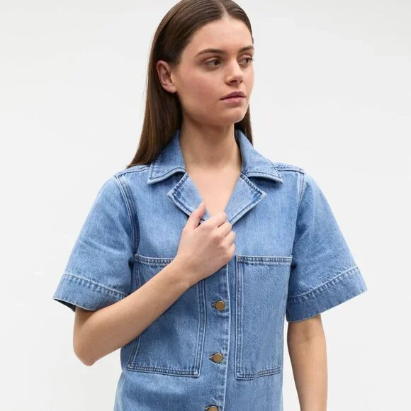 Seed Heritage Denim Button Through Mini Dress (AUS 10/US 6) - Picture 2 of 12